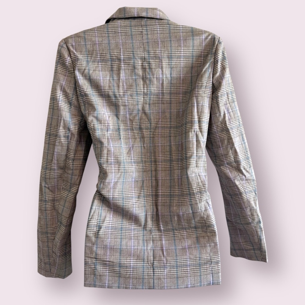 Nasty Gal Plaid Structured Blazer Purple Gray Blue Size 2 - Picture 5 of 6